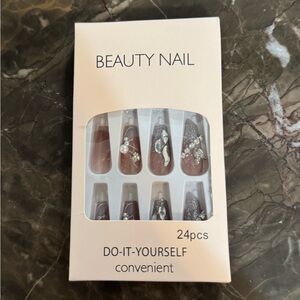 24pcs Coffin Shaped Long False Nails With 1 Nail File And 1 Jelly Glue